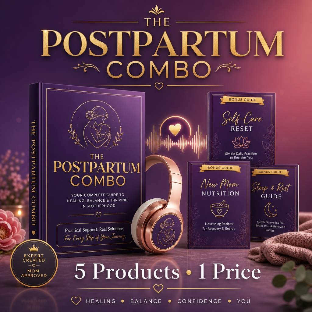 The Postpartum Combo Bundle - 5 products including ebook, audio scripts, and 3 bonus guides